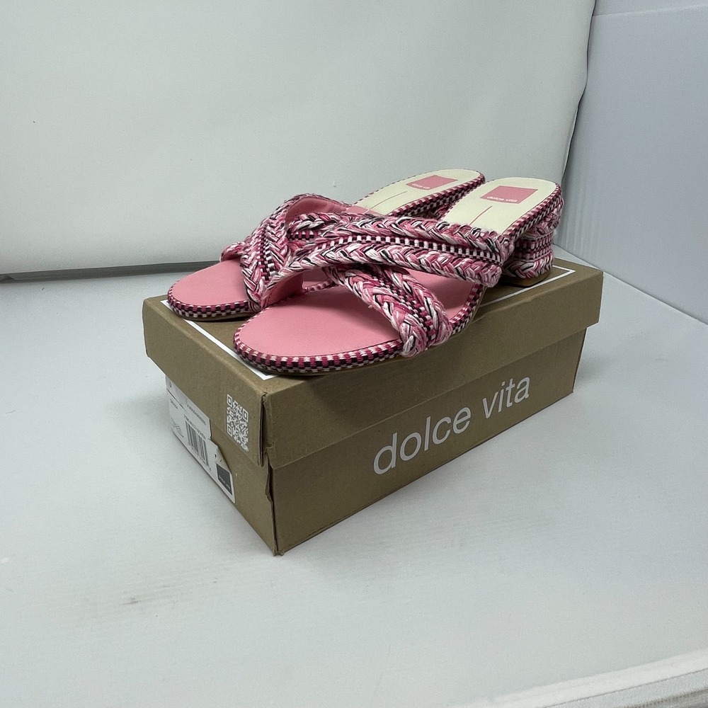Dolce Vita Grazia Pink Braided Mules Cross Front Heeled Sandal Women's Size 9